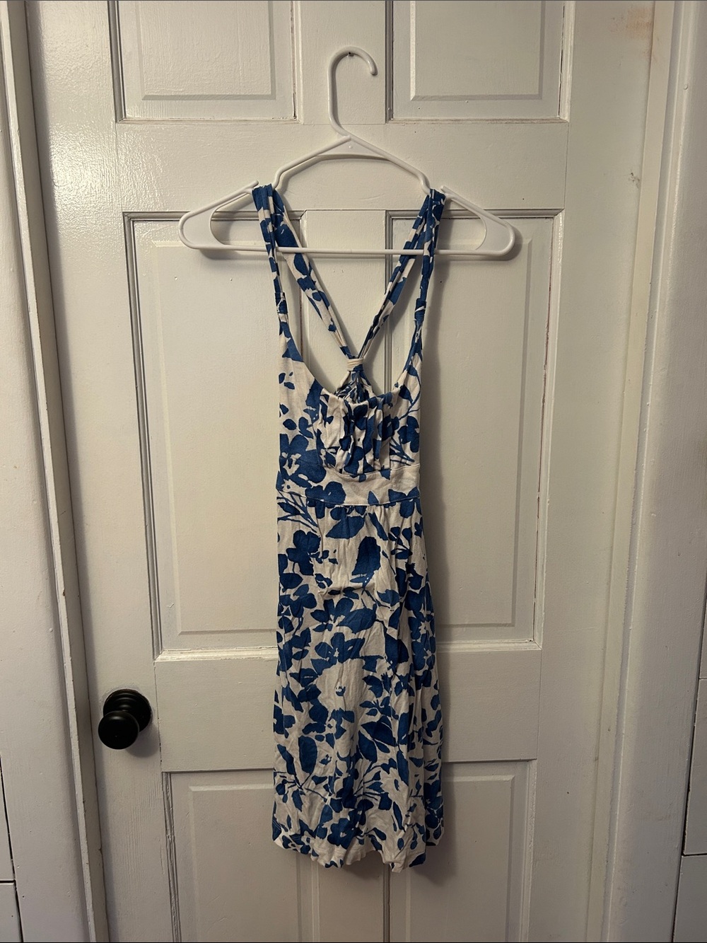 American Eagle Outfitters White Dress with Blue Floral Print